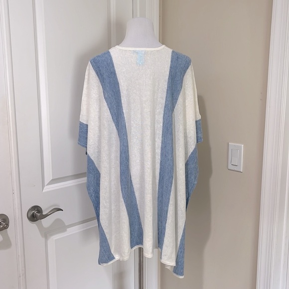 J. McLaughlin Linen Poncho Blue Stripe Cover Up Coastal Beach Resort One Size - Picture 6 of 8